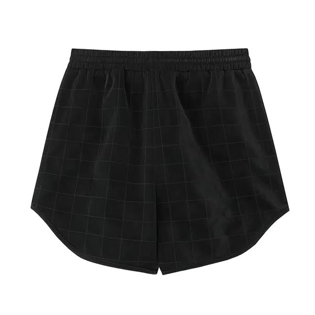 周淼 纯色格子绗线抽绳系带休闲短裤 女款