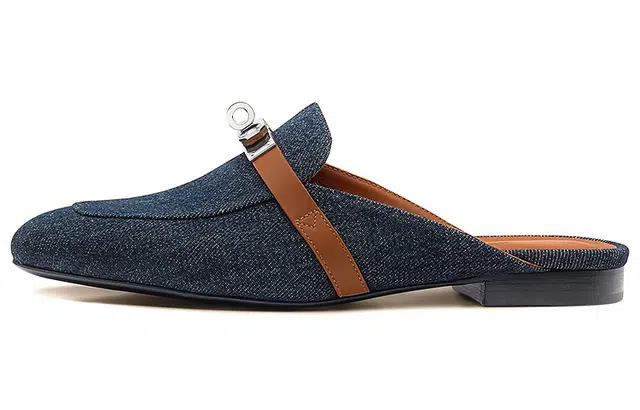 Hermes Mule Flat Denim Blue