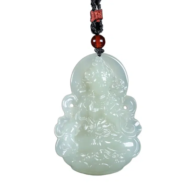舒杰 湖水绿观音菩萨 和田玉 和田玉项链 男女同款情侣款 白玉