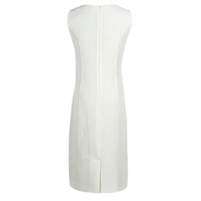 米思阳 纯色肌理感方领无袖连衣裙 米杏色