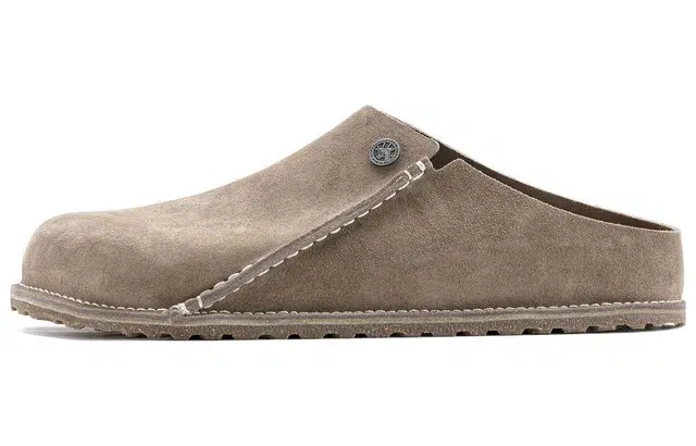 Birkenstock Suede Round Toe Clog Gray Brown