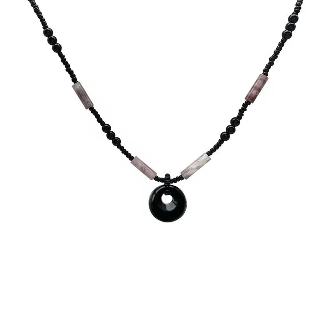 希遇 新中式民族风草莓晶爱心水滴黑色项链玛瑙石小众气质个性潮流吊坠配饰品 项链 男女同款情侣款