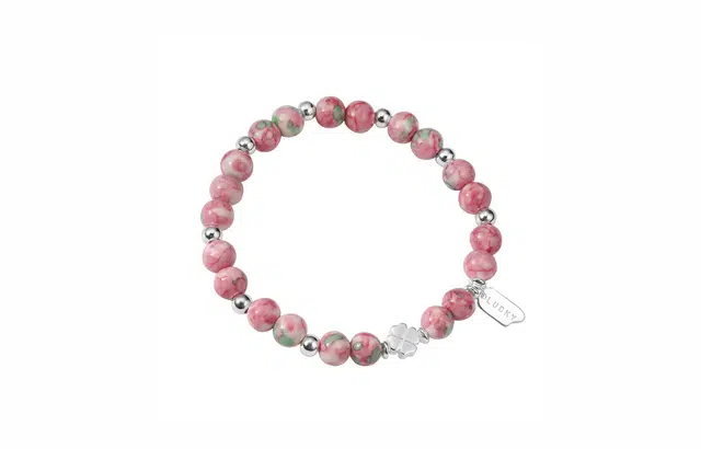 牧言 国潮新中式简约小众高级感 彩色寿山石森系爱心花朵字母牌闺蜜串珠手链手饰 寿山石 幸运四叶草手串 女款