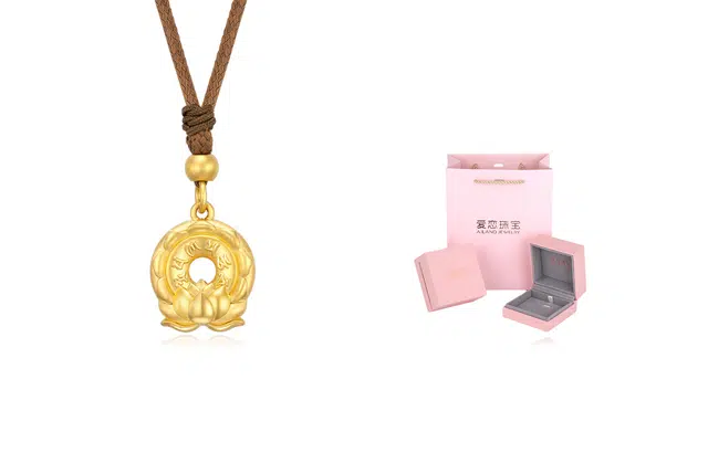 爱恋珠宝 黄金莲花作寿挂坠 足金 黄金吊坠 男女同款情侣款