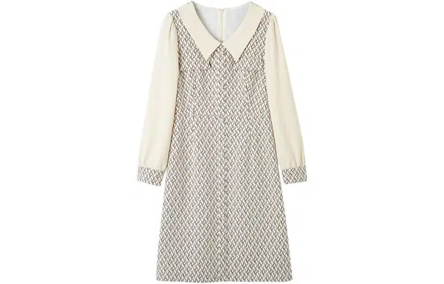 【dme】 套头翻领拼接长袖连衣裙 米白色