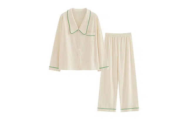 橡柠派 高级感睡衣女 秋冬季棉质长袖纯色开衫居家服韩版可外 穿家居套装 女款 杏色