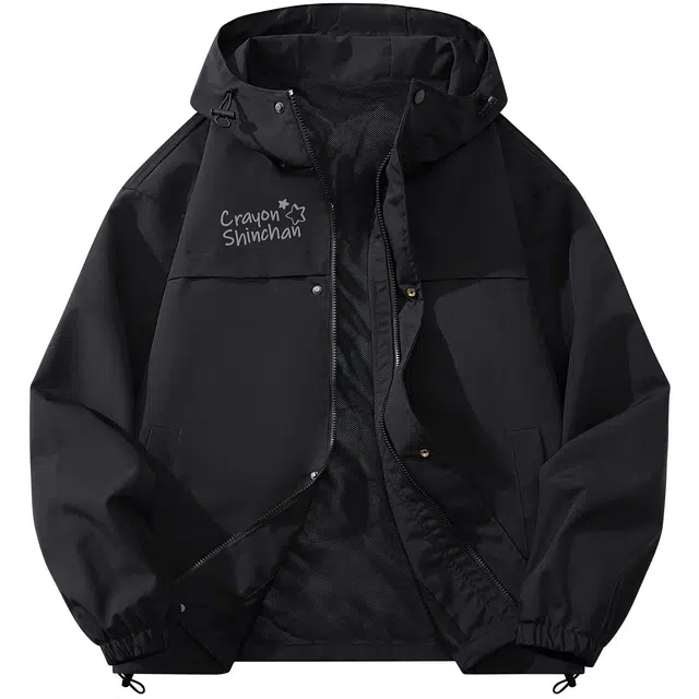 蜡笔小新 户外运动休闲卡通人物字母印花休闲宽松连帽夹克外套 男女同款