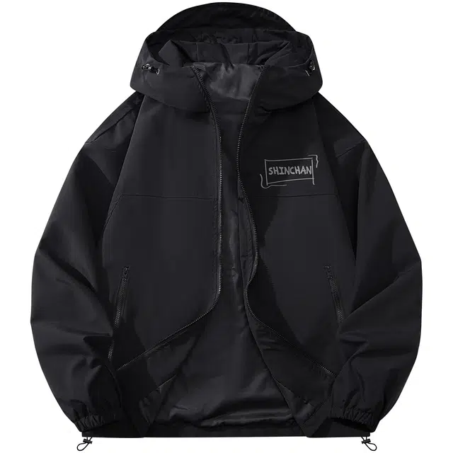 蜡笔小新 户外休闲运动小新字母印花宽松连帽夹克外套 男女同款