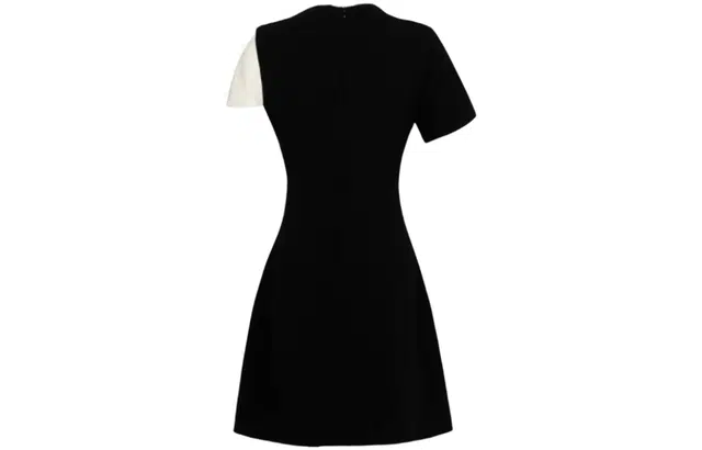 达菲时尚 气质撞色短袖连衣裙 黑色