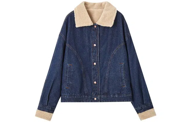 【dme】 拼接复古牛仔夹克外套 女款 深牛仔蓝
