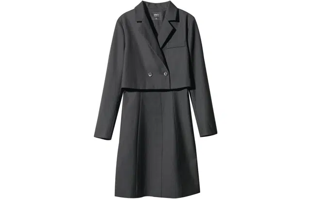 【dme】 纯色休闲西装外套吊带连衣裙裙装套装 女款 黑色