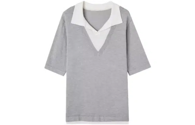 【dme】纯色翻领休闲短袖针织衫 女款 灰色