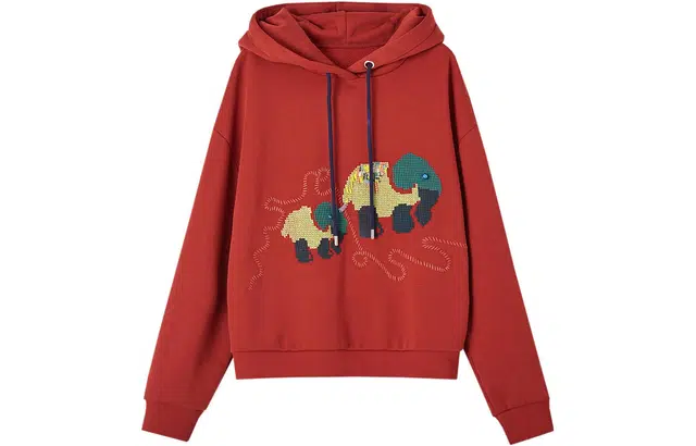 【dme】 纯色宽松连帽长袖卫衣 女款 红色