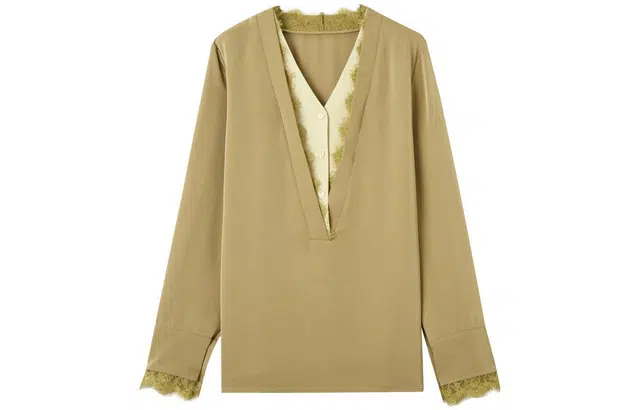 【dme】 假两件法式纯色长袖衬衫 女款 卡其