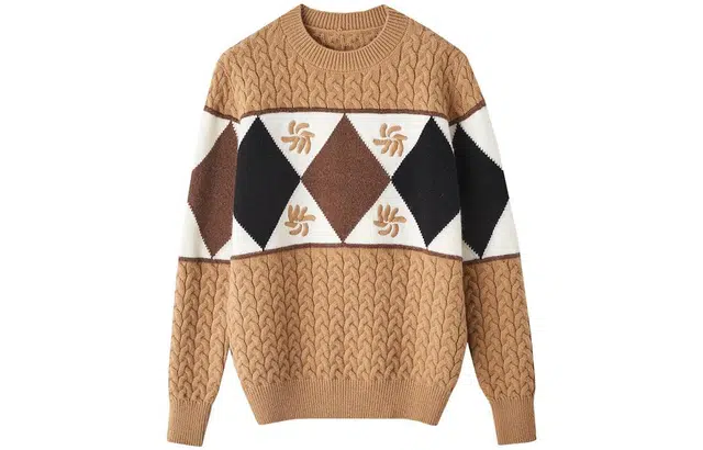 【dme】 圆领针织复古撞色毛衣 女款 卡其色