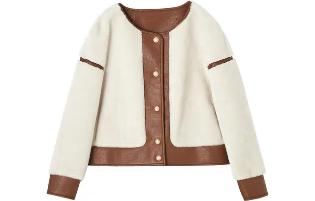 【dme】 圆领拼接单排扣设计绒感外套 女款 米白