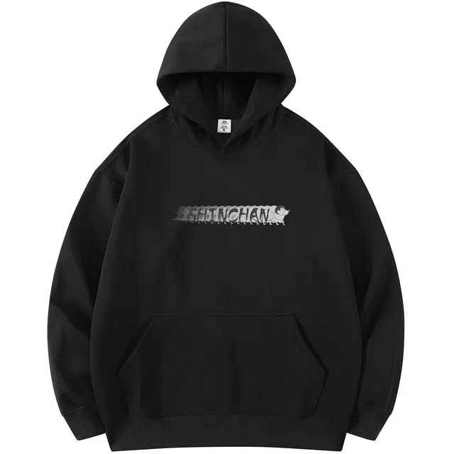 蜡笔小新 卡通小新幻象字母印花休闲宽松套头连帽卫衣 男女同款