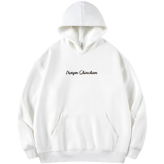 蜡笔小新 卡通小新动感超人字母印花休闲宽松套头连帽卫衣 男女同款