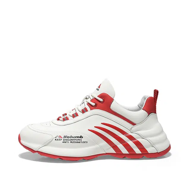 哥仑步 头层牛皮舒适男款百搭休闲运动鞋 低帮 生活休闲鞋 男款 白红