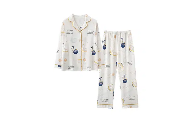 橡柠派 长袖长裤开衫月子服 时尚简约宽松春秋睡衣套装 女款 米白色