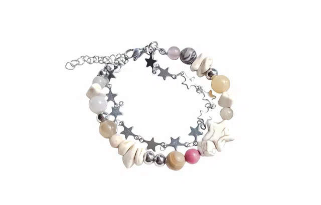 牧言 夏日简约小众高级感 清新创意双层光面五角星串珠叠戴手饰 双层星星手链 女款