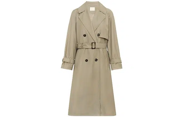 美洋 纯色英伦风双排扣中长款风衣 女款 卡其色