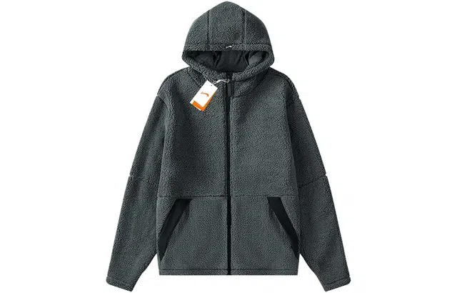 贵人鸟 纯色超厚羊羔连帽绒感外套 男女同款 灰色