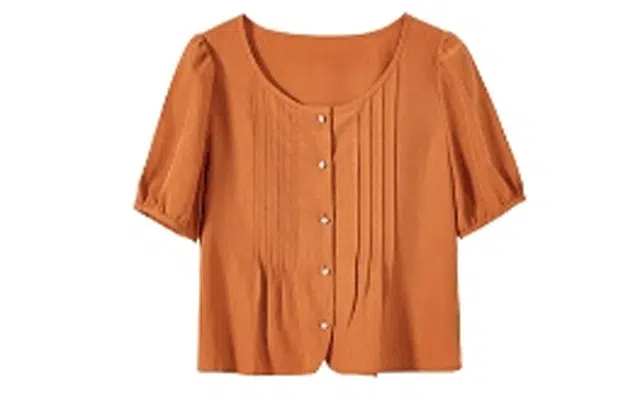 花栗鼠小姐 纯色圆领泡泡袖短袖衬衫 女款