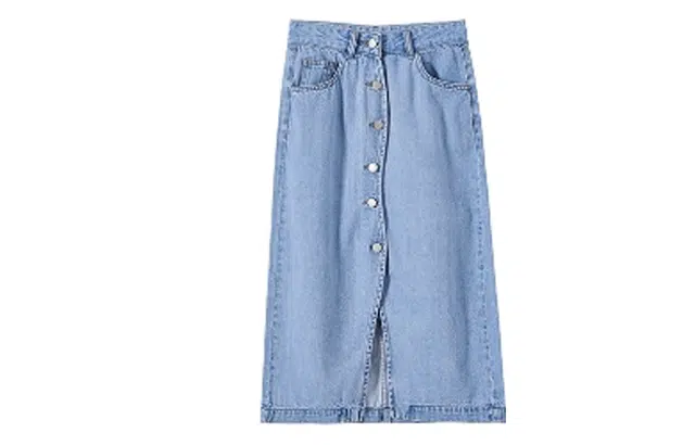 花栗鼠小姐 高腰纯色休闲牛仔长裙