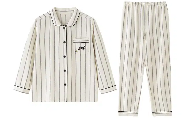 怡吾色 纯棉磨毛长袖秋款条纹刺绣睡衣 家居套装 简约休闲保暖可外穿家居服 情侣款