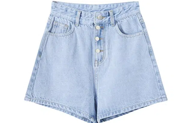 花栗鼠小姐 纯色高腰直筒牛仔短裤 女款