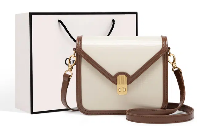 辛瓦伊·克洛斯 撞色系包包通勤百搭款旋扣开合 牛皮 单肩包斜挎包小方包 小号 女款 芝士奶咖