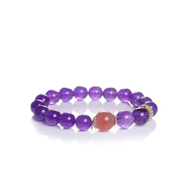 匠锁心玉 紫水晶圆珠素圈手串 水晶 小众设计 简约时尚 通用
