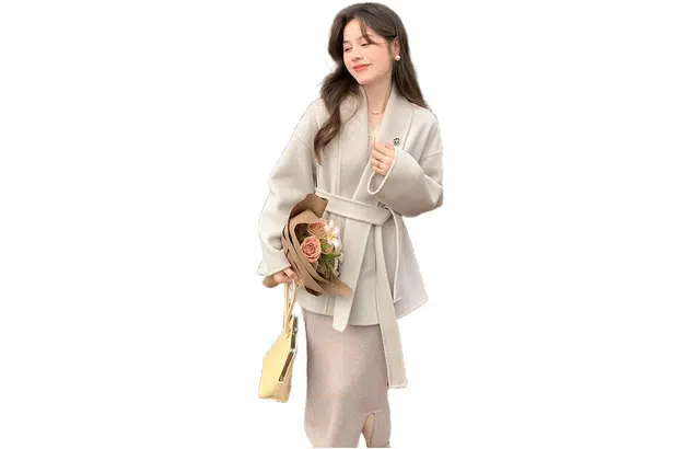 花栗鼠小姐 纯色高密高织全羊毛双面毛呢大衣 女款