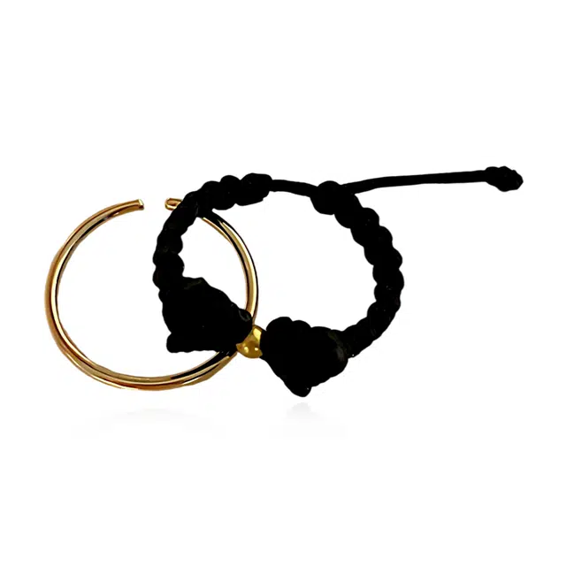 饰伴 简约百搭绳编蝴蝶结  气质素圈套装  个性指环 戒指 男女同款情侣款