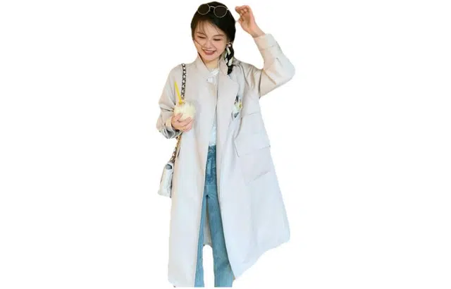 花栗鼠小姐 休闲纯色单排扣长袖风衣 女款