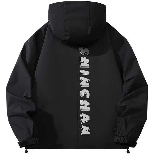 蜡笔小新 户外休闲运动卡通字母印花防风工装宽松连帽夹克外套 男女同款