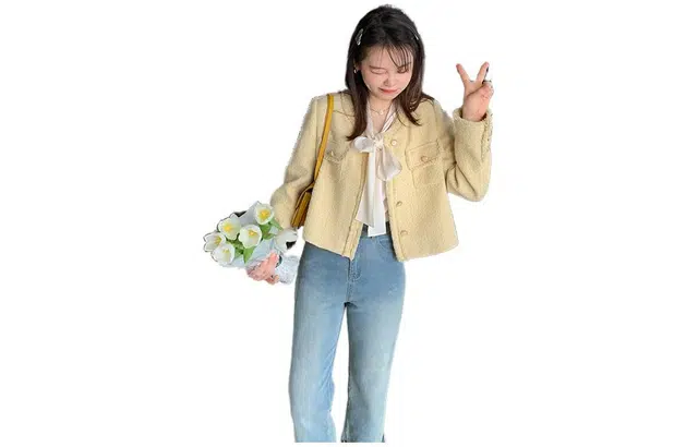 花栗鼠小姐 舒适柔和细腻高腰牛仔裤 女款