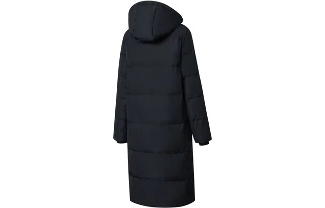 鸿星尔克 三防/赋能科技系列 城市户外厚款保暖连帽长款羽绒服 女款 正黑