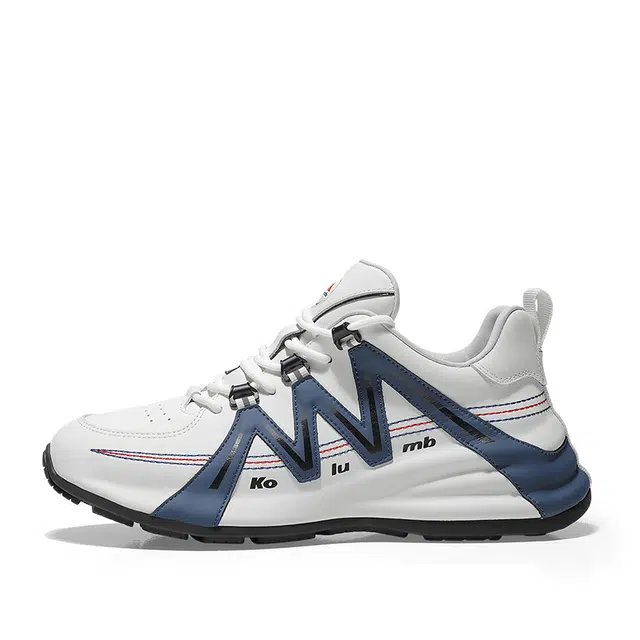 哥仑步 头层牛皮 舒适百搭 低帮 生活休闲鞋 男款 白蓝