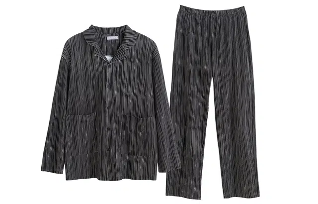 同语 情侣睡衣女春秋季纯棉薄款家居服男女全棉休闲韩版可外出套装 家居套装 情侣款 深灰色