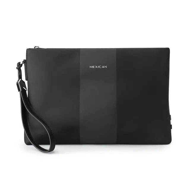 稻草人 大容量新款休闲织物 帆布 手包信封卡包钱包一体手拿包 男款 纯黑色