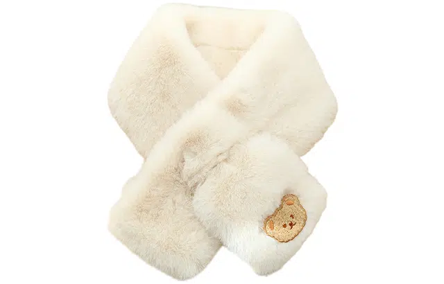 优幽兰 秋冬季纯色百搭休闲时尚防风防寒加厚保暖潮流刺绣小熊清新甜美学生闺蜜穿搭 仿皮草 绒线围巾围脖 女款