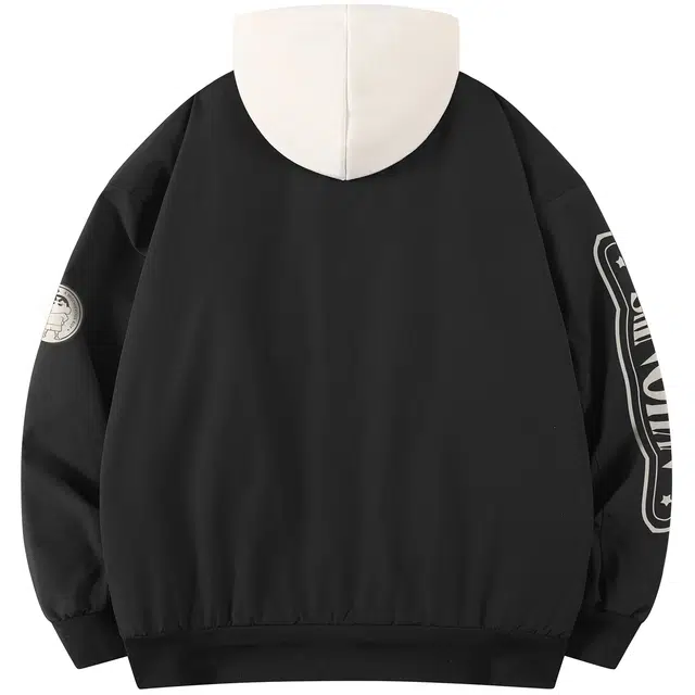 蜡笔小新 撞色卡通小新字母印花休闲可拆卸连帽拉链宽松夹克外套 男女同款