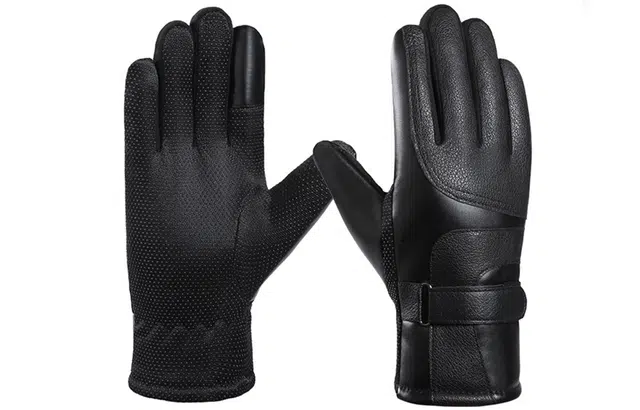 优幽兰 秋冬季可触屏百搭潮流加绒加厚骑车实用防水防滑耐磨钓鱼电动车出行保暖 绒线手套 男款