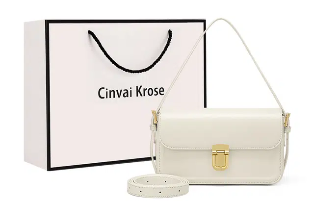 辛瓦伊·克洛斯 时尚百搭质感小众通勤 牛皮拼合成革 腋下小方包斜挎包单肩包 小号 女款 椰云奶咖/雅典炫黑