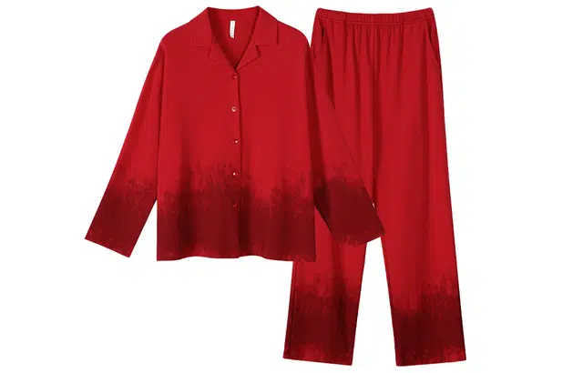 同语 睡衣春秋季柔软棉红色渐变渲染套装女士喜庆结婚家居服 家居套装 女款 酡红