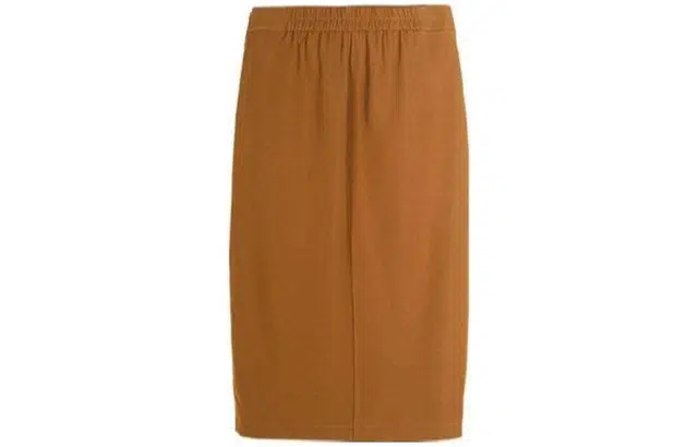 米思阳 休闲通勤纯色褶皱开叉休闲长裙 咖色