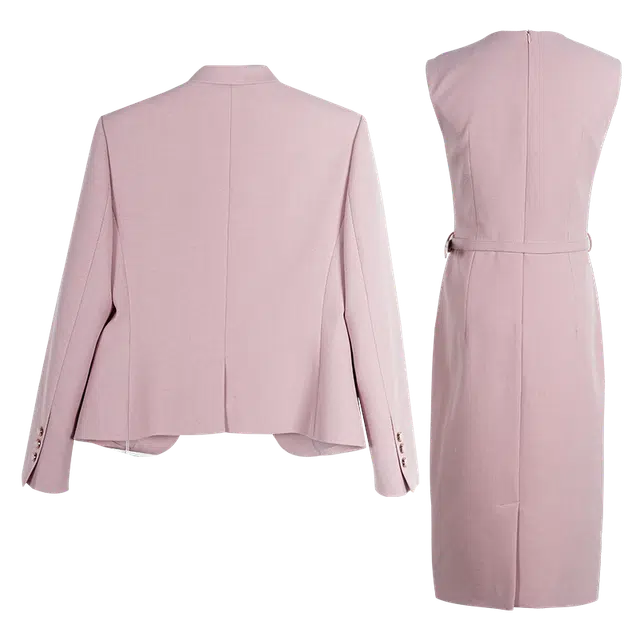 米思阳 休闲纯色外套无袖连衣裙西装套装 女款 粉色