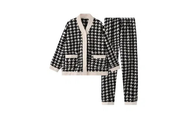 橡柠派 小香风套头圆领女家居服休闲宽松长袖长裤套装秋冬季 家居套装 女款 格子黑